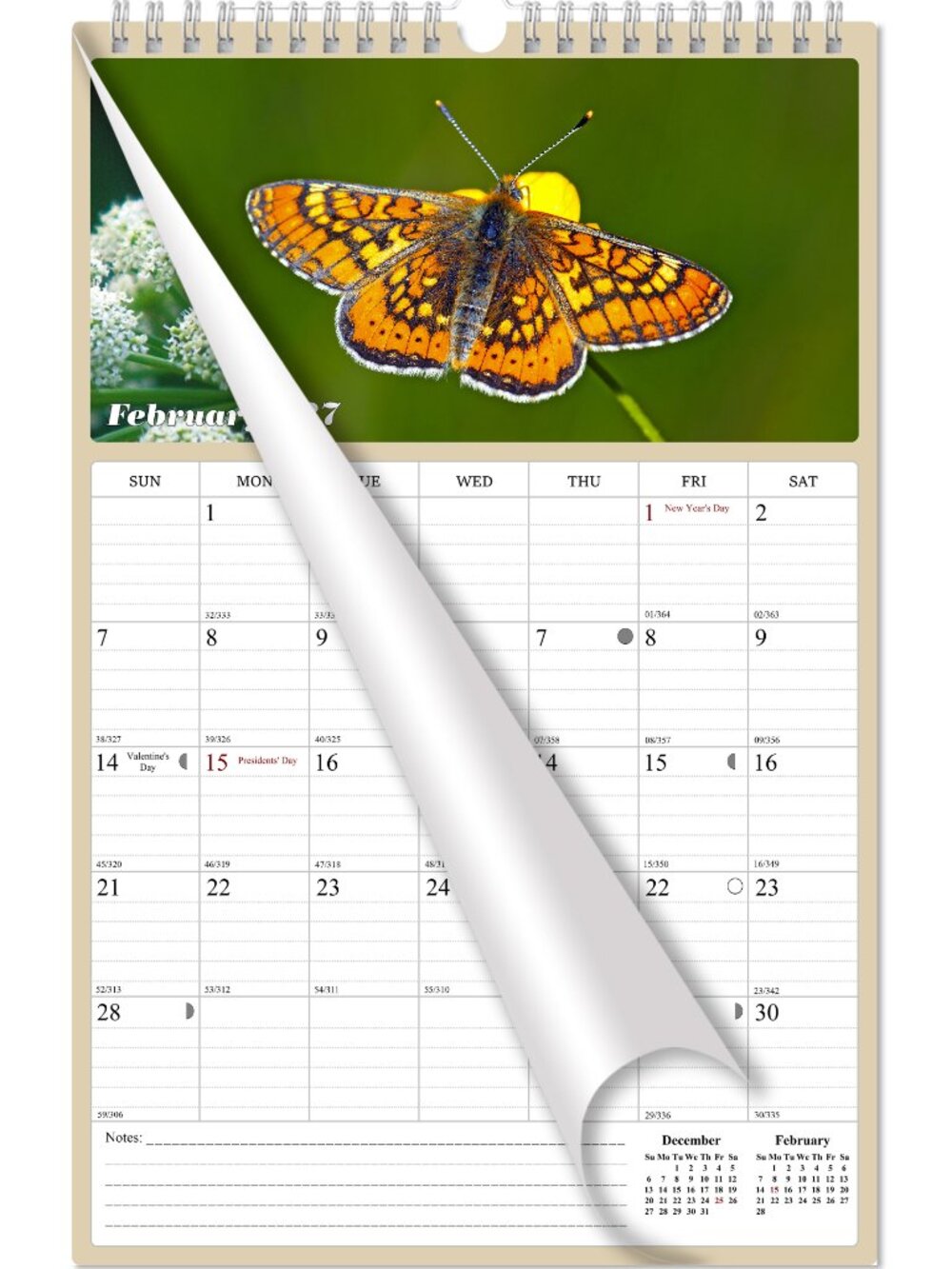 2027 Wall Calendar Spiral-bound Twin - 12 Months Planner 11" x 17" (Butterfly)